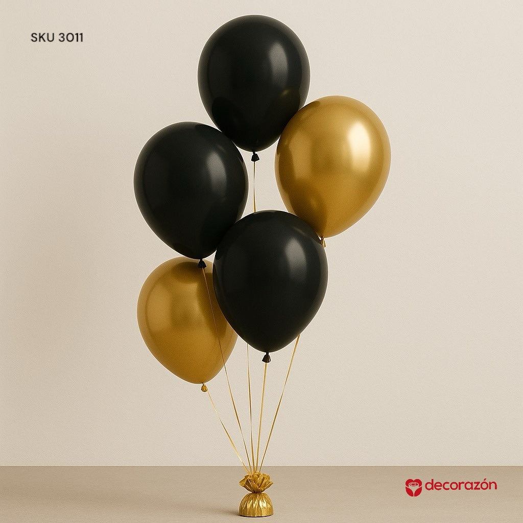 Ramillete de globos látex color oro y negro