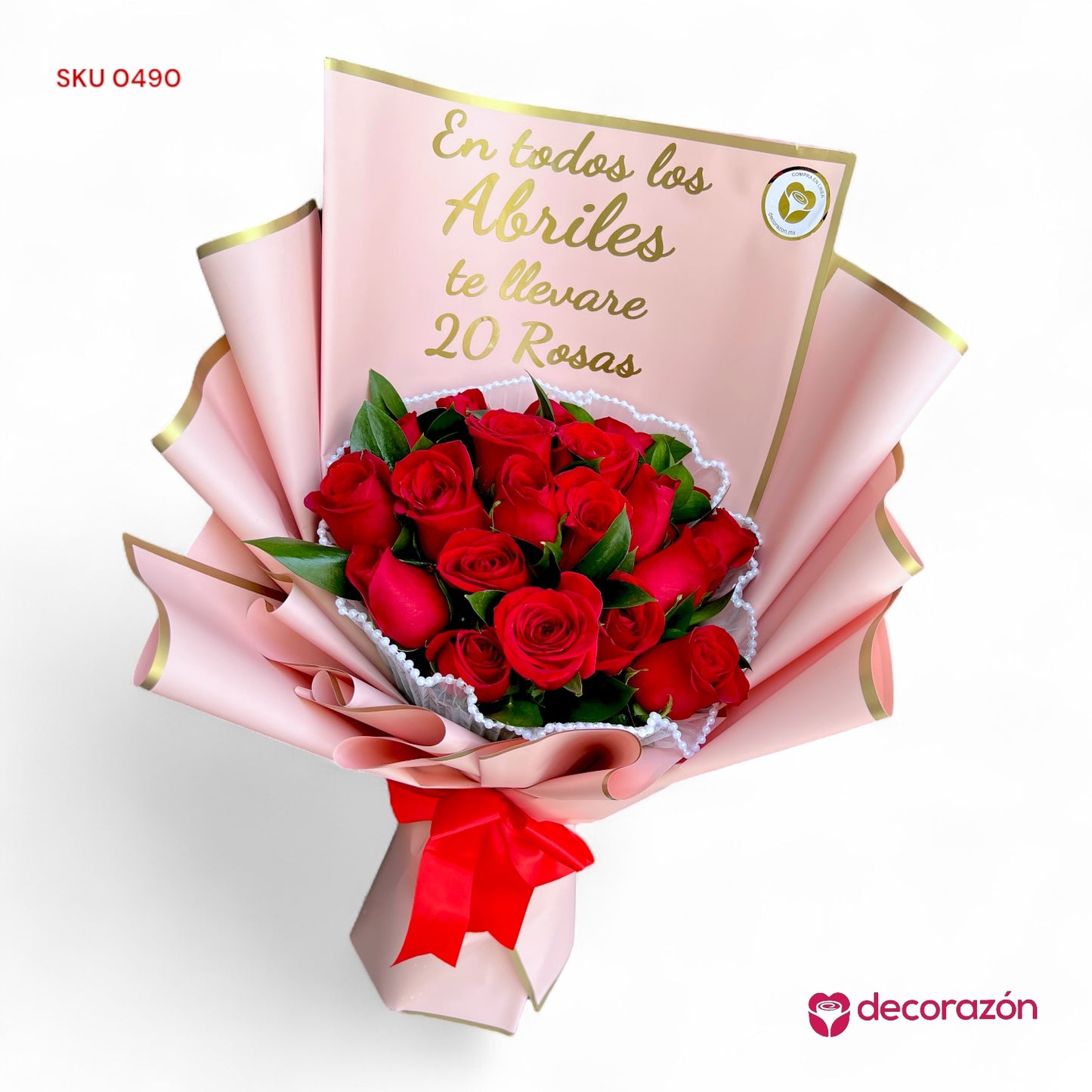 20 rosas de Abril envoltura rosa