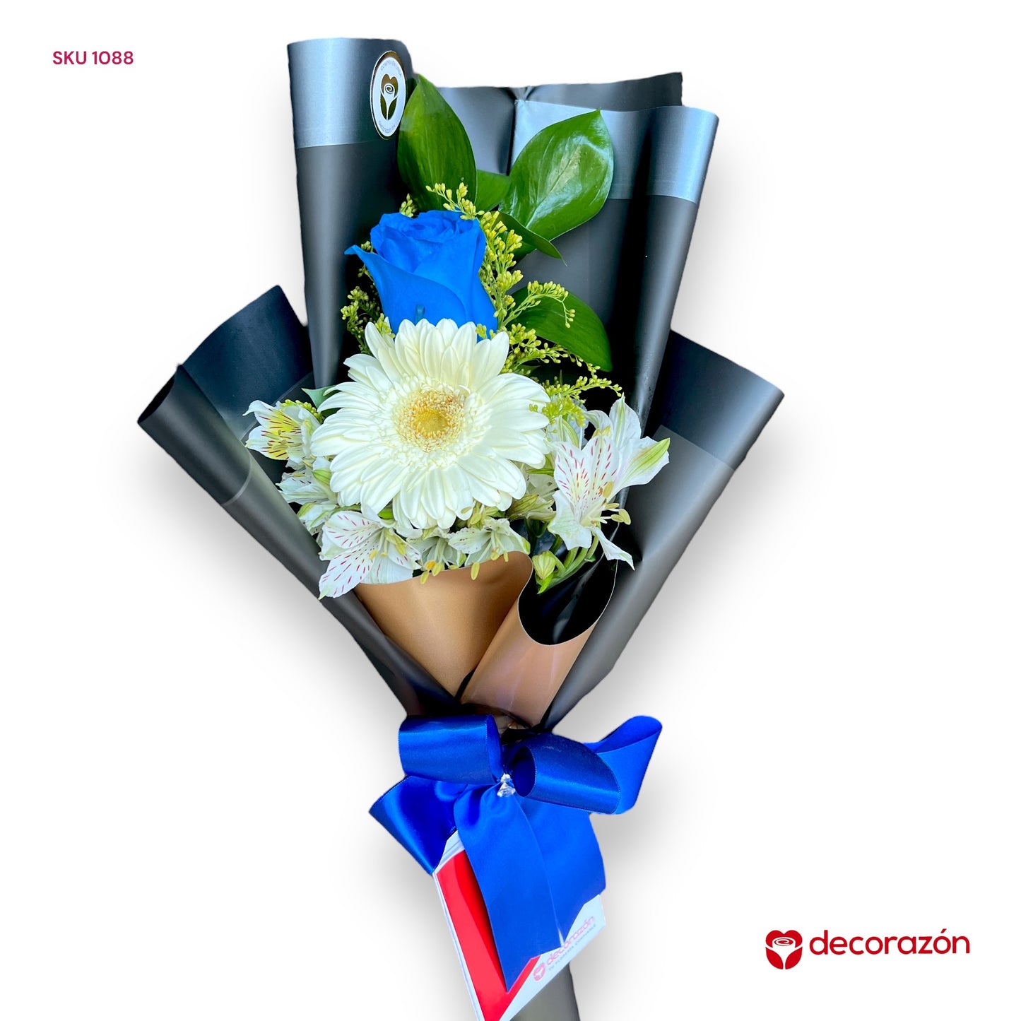 Ramo de rosa azul y Gerbera blanca