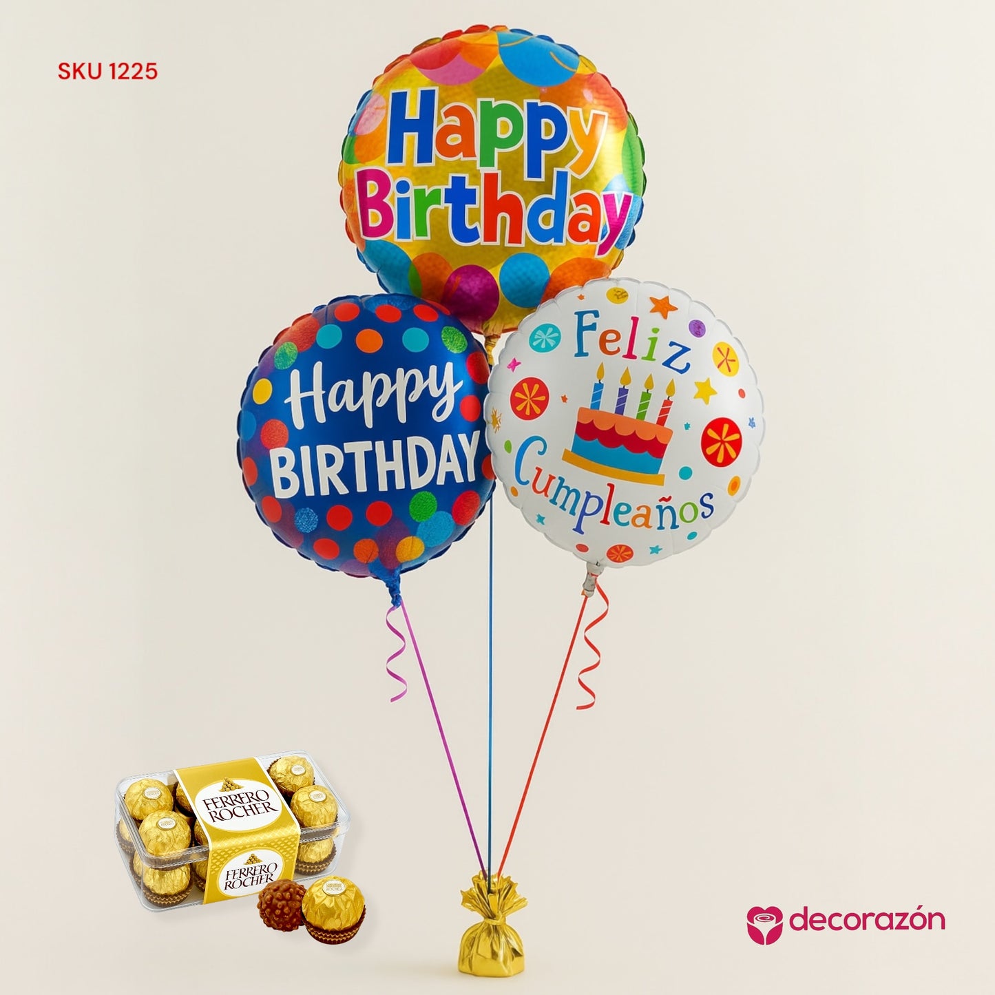 Ramillete de 3 globos 18’ motivo Cumpleaños y chocolates