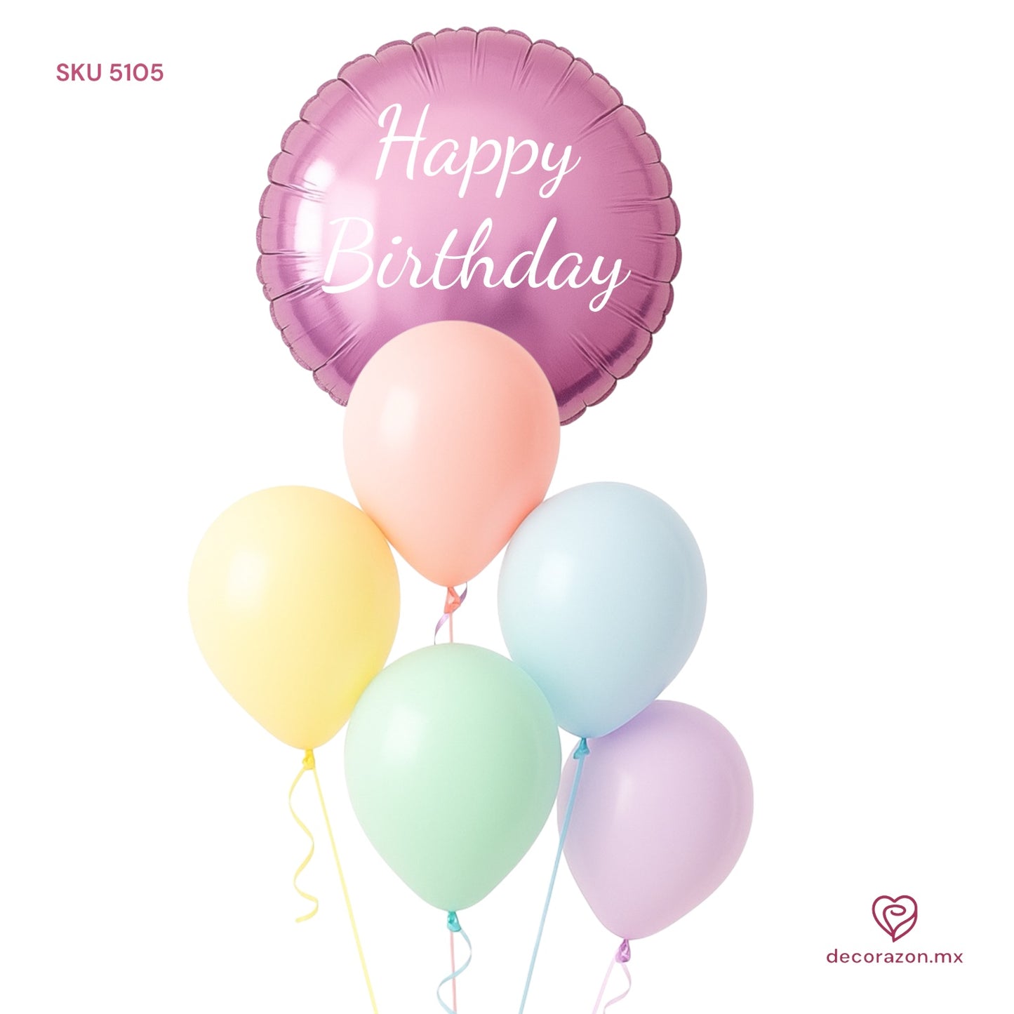 Globo redondo lila 18’ y globos látex multicolor