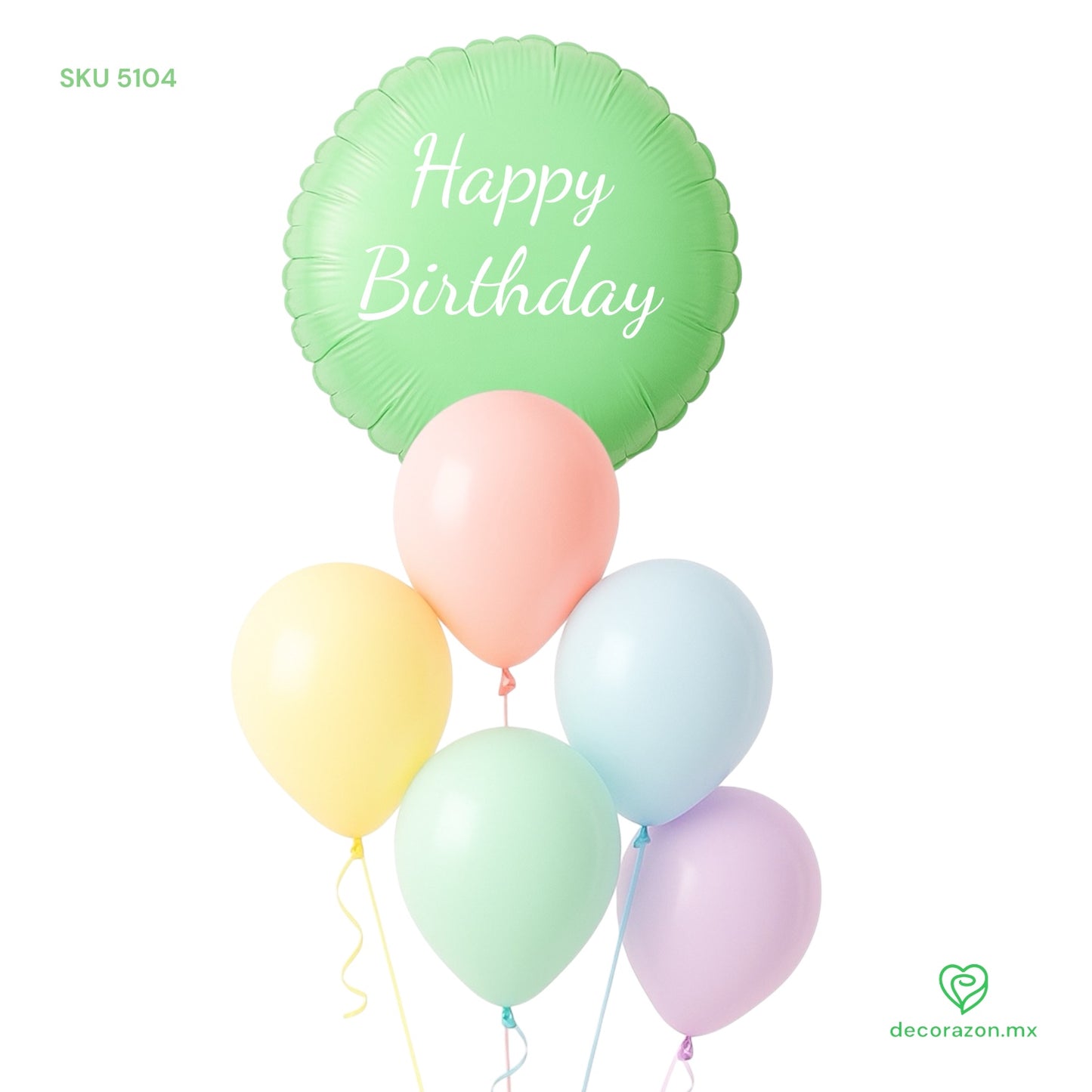 Globo redondo verde 18’ y globos látex multicolor