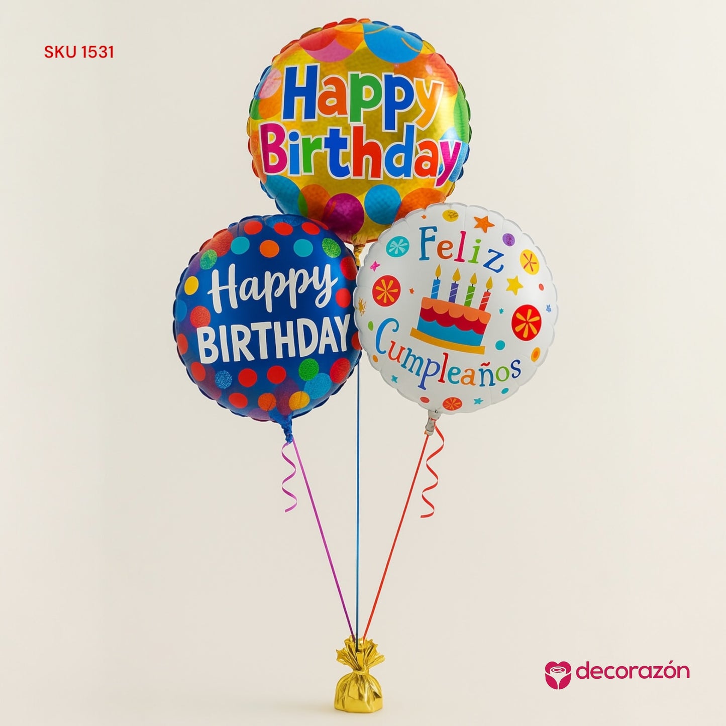 Ramillete de 3 globos 18’ motivo Cumpleaños