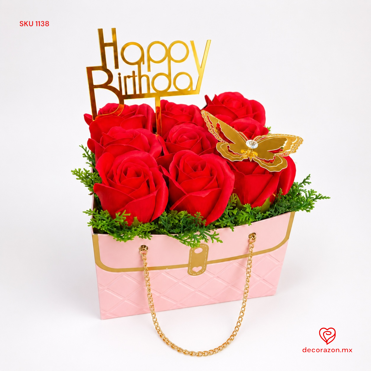 Caja Happy Birthday rosas eternas rojas