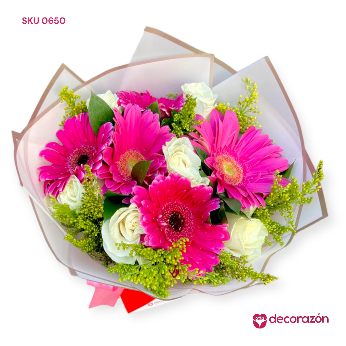 Ramo de Gerberas fiusha y Rosas blancas
