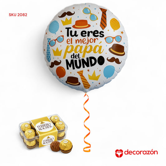 Globo 18’ día del Padre y caja de 16 chocolates Ferrero
