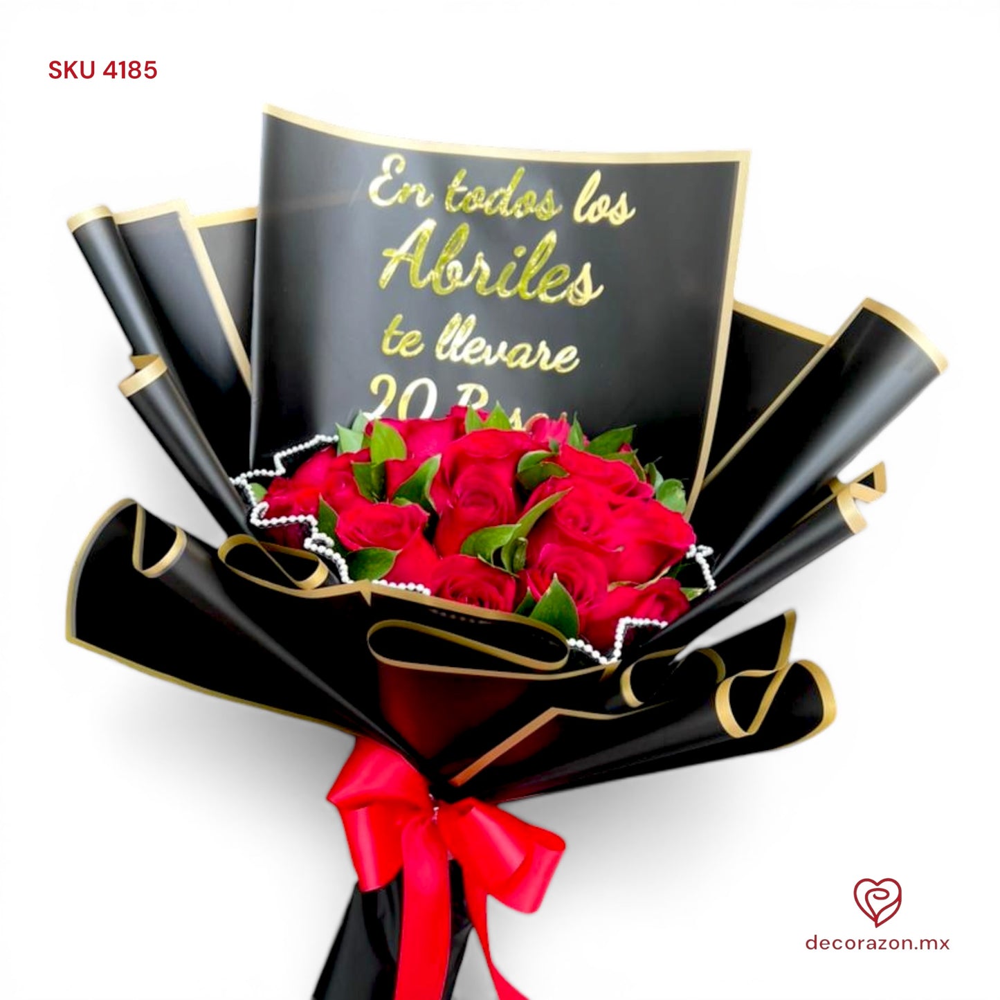 20 rosas de Abril envoltura negra