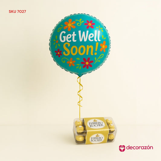Globo 18’ Mejórate pronto y caja 16 chocolates Ferrero