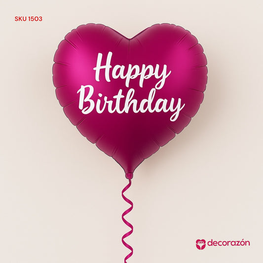 Globo corazón color bugambilia 18’ frase Happy Birthday