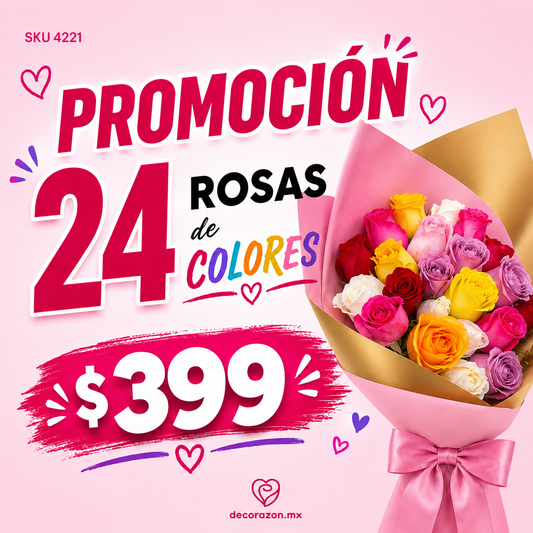 Promoción 24 rosas de colores