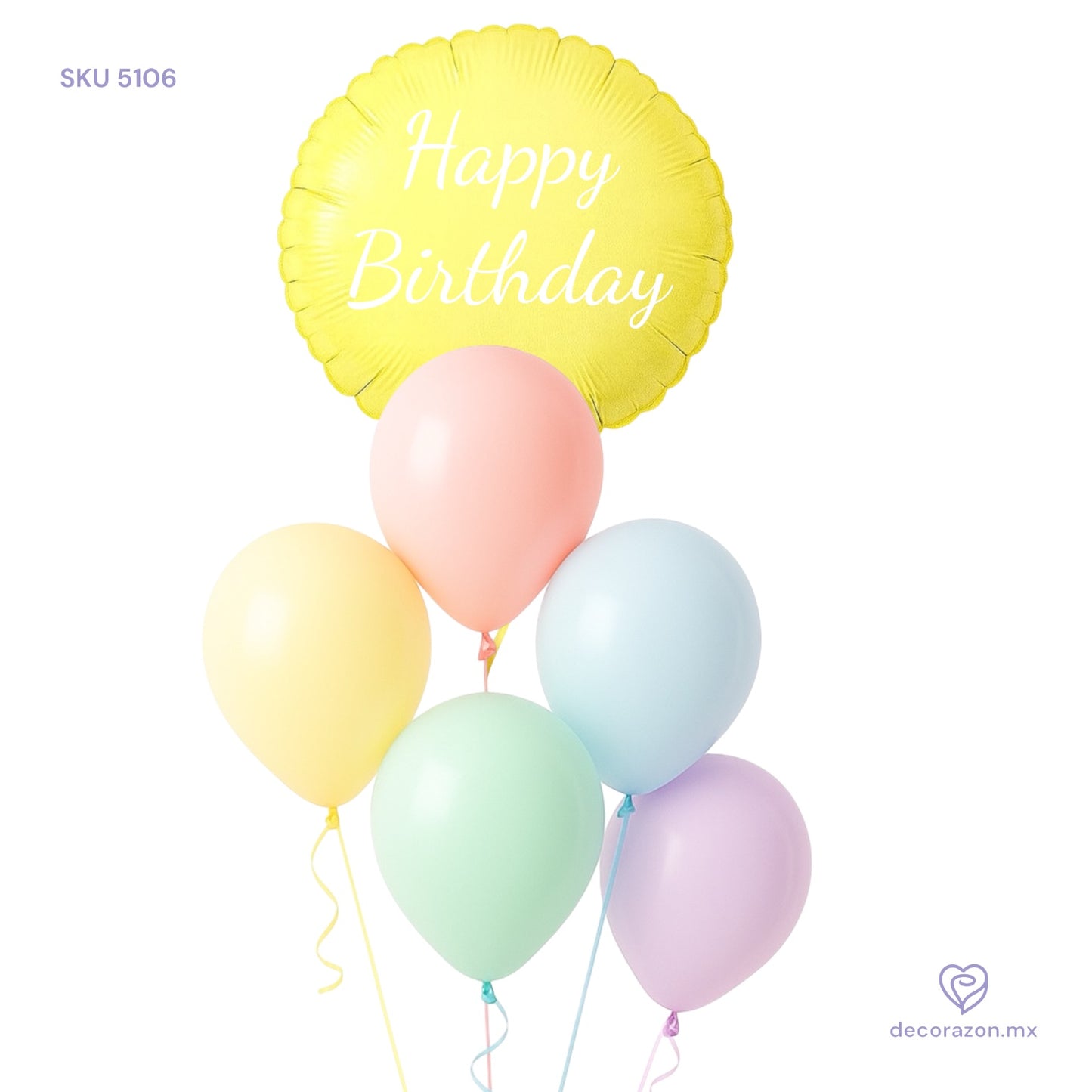 Globo redondo amarillo 18’ y globos látex multicolor