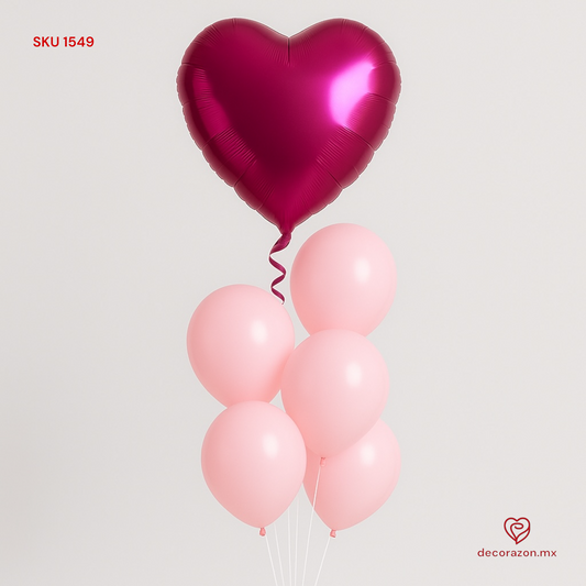 Ramillete de globos látex y corazón rosa