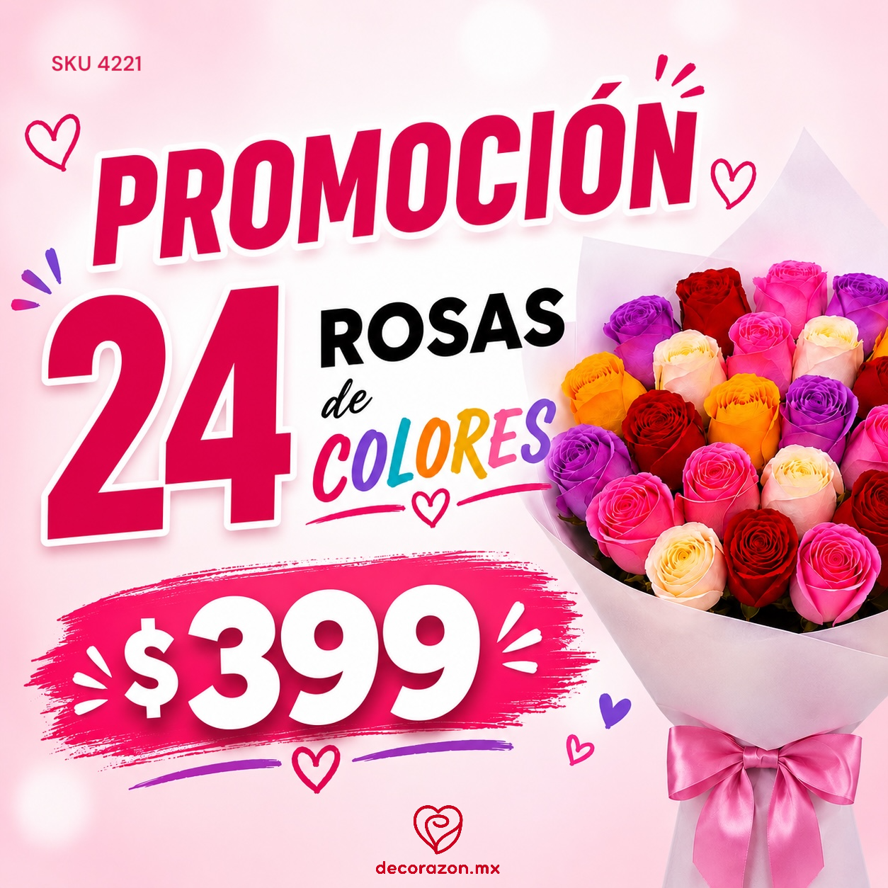 Promoción 24 rosas de colores