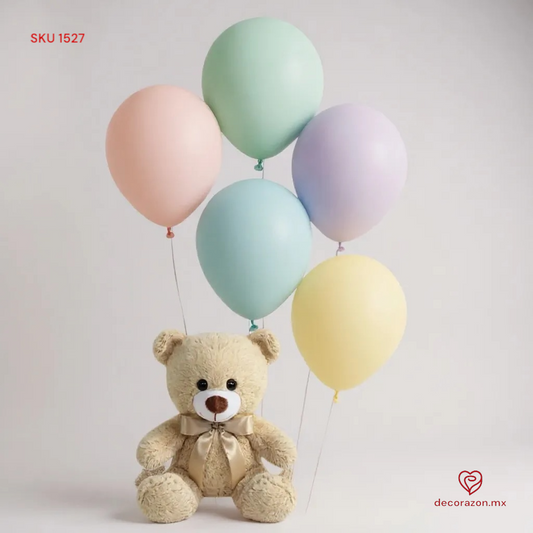 Ramillete de globos látex de colores y osito de peluche