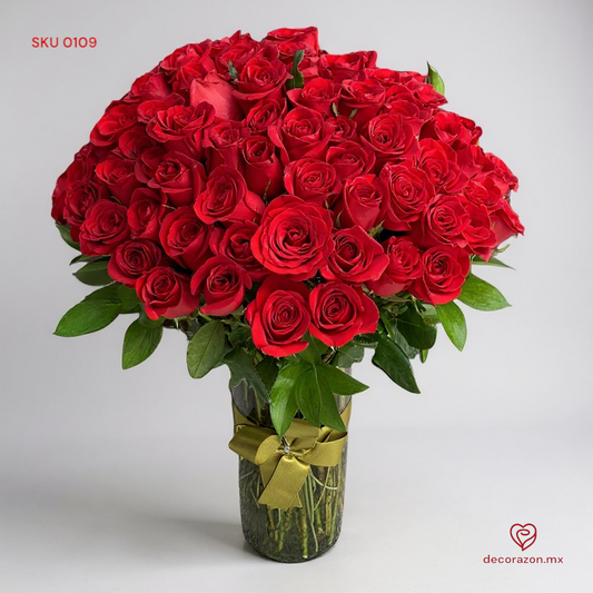 Florero 100 Rosas Rojas