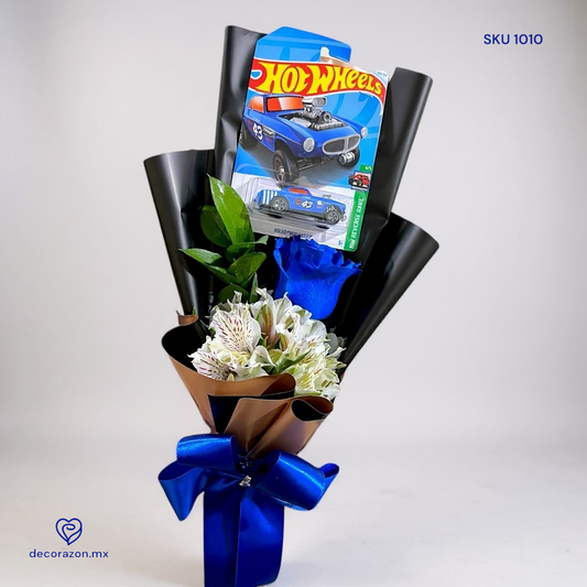 Ramo de rosa azul con carrito