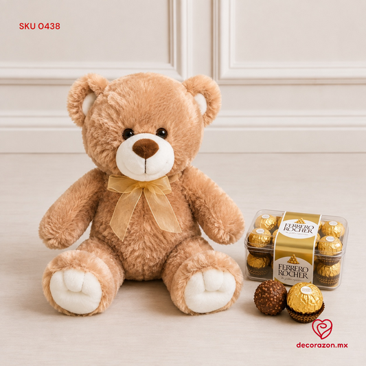Oso de peluche 50cm y caja de chocolates Ferrero