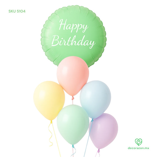 Globo redondo verde 18’ y globos látex multicolor