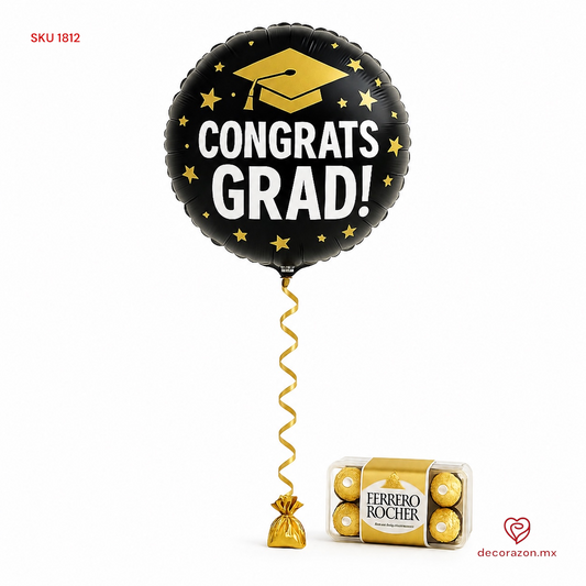 Globo 18’ Graduación y caja de 16 chocolates Ferrero