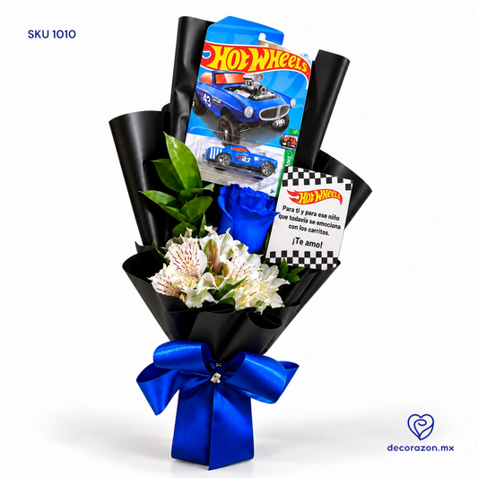 Ramo de rosa azul con carrito