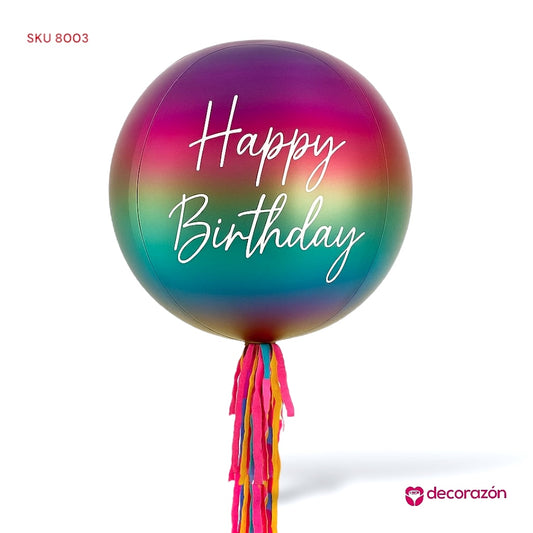 Globo Orbz arcoíris Happy Birthday