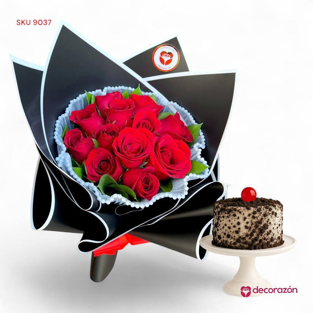 Ramo de 12 rosas rojas y Pastelito individual