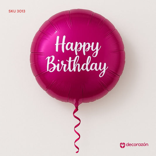 Globo 18’ Redondo Happy Birthday color bugambilia