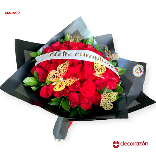 Ramo 50 rosas con banda Feliz Cumpleaños