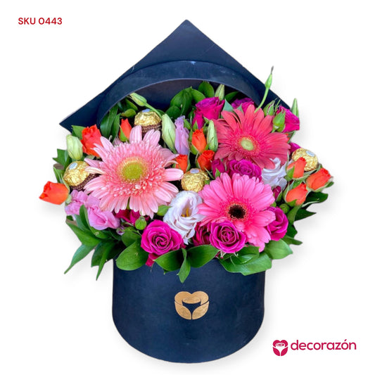 Caja circular  flor variada