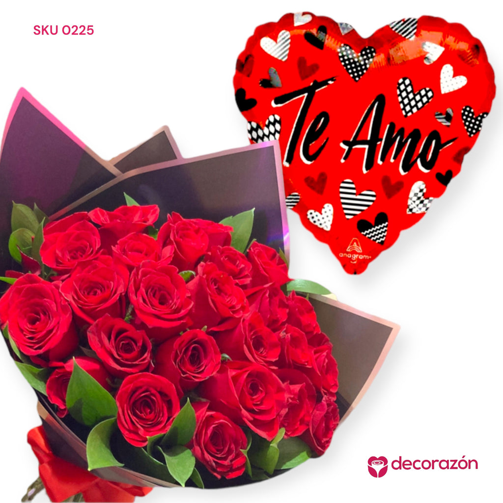 Ramo de 24 Rosas rojas y Globo amor 18”